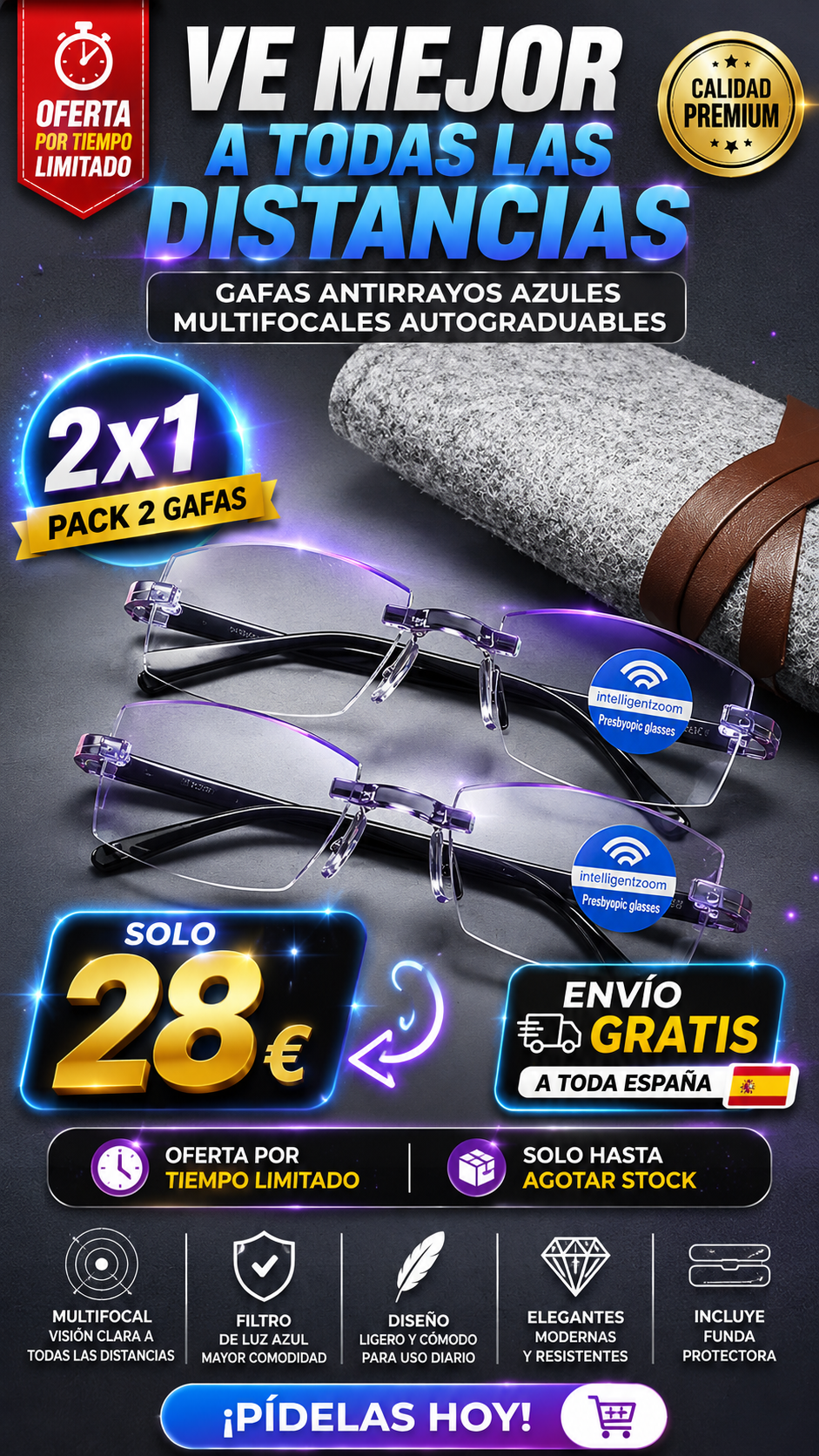GAFAS MULTIFOCALES AUTOGRADUABLES 2 EN 1 CON FILTRO DE LUZ AZUL – VISIONPRO™